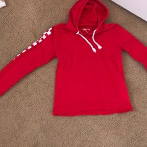 Red hoodie with Checkered sleeves